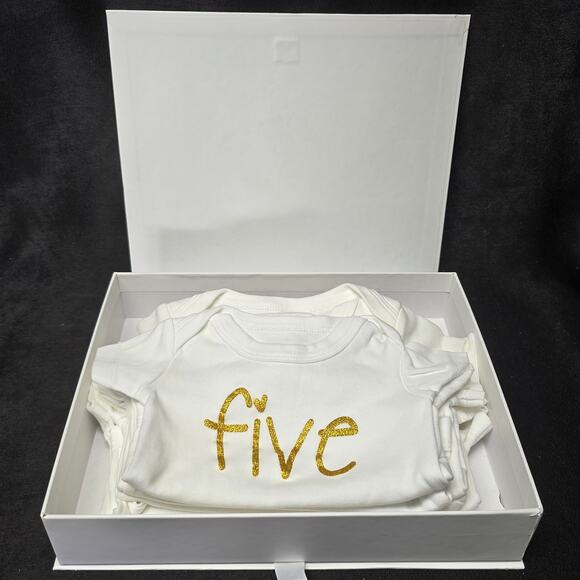 Seize The Moment JumpOff Jo Milestone Newborn Bodysuit Set Gold Glitter No Print - Picture 5 of 11